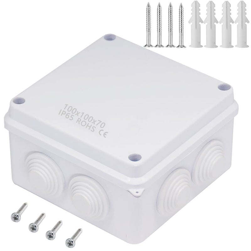 Zulkit Junction Box, Zulkit ABS Plastic Dustproof Waterproof IP65 Universal Electrical Boxes Project Enclosure White 3.9 x 3.9 x 2.8 inch(100 x 100 x 70mm) - Image 1